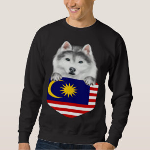 Malaysia Flag Siberian Husky Dog In Pocket Sweatshirt