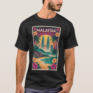 Malaysia Landscape Illustration Travel Art Vintage T-Shirt