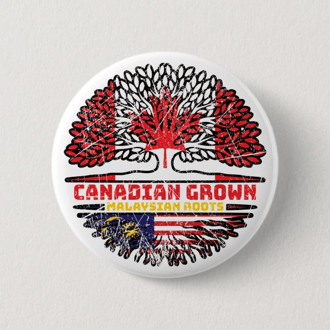 Malaysia Malaysian Canadian Canada Tree Roots Flag Button (Front)