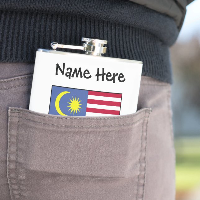 Malaysia Malaysian Flag Black Personalization  Flask (In Situ)