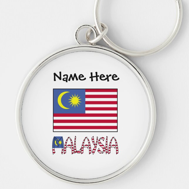 Malaysia Malaysian Flag Black Personalization  Keychain (Front)