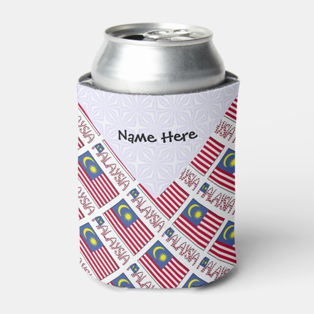 Malaysia Malaysian Flag Tiled Black Personalizatio Can Cooler (Can Front)