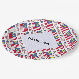 Malaysia Malaysian Flag Tiled Black Personalizatio Paper Plates