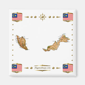 Malaysia Map + Flags Magnet