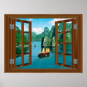 Malaysia Sailboat 🍂 Fake Window Frame Poster