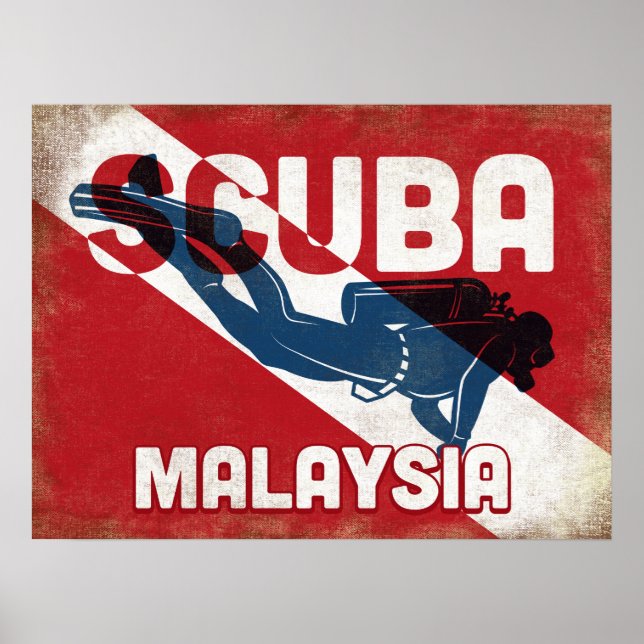 Malaysia Scuba Diver - Blue Retro Poster (Front)