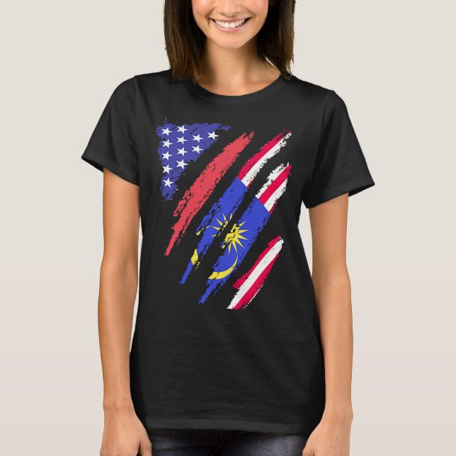 Malaysian American Patriot Grown Heart Flag Stripe T-Shirt (Front)