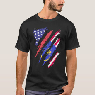 Malaysian American Patriot Grown Heart Flag Stripe T-Shirt