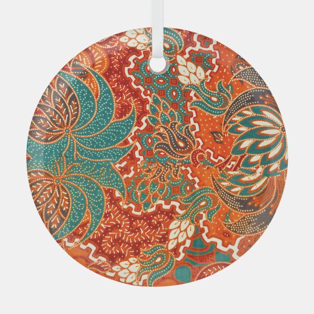 Malaysian Batik: Beautiful Art Pattern. Glass Ornament (Front)