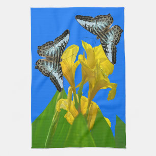 Malaysian blue clipper butterflies on Canna King Kitchen Towel