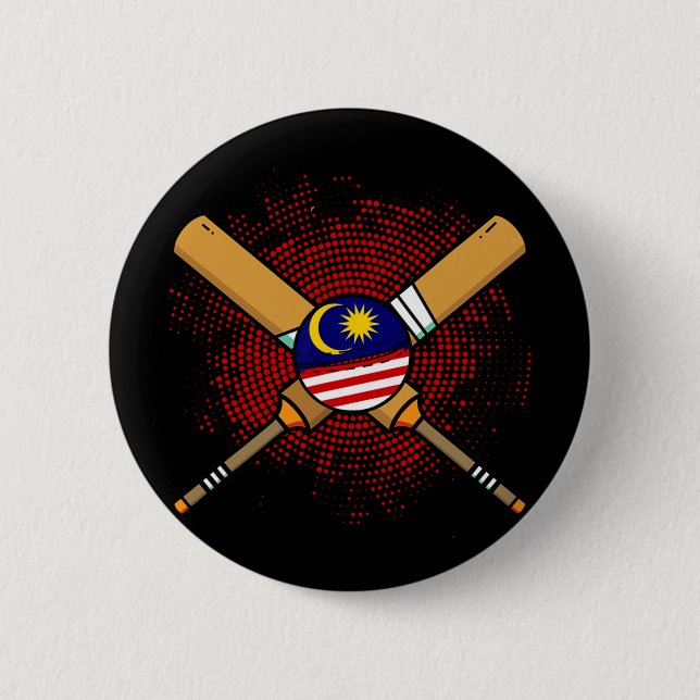 Malaysian Cricket Racket And Ll Flag Of Malaysia  Button (Front)