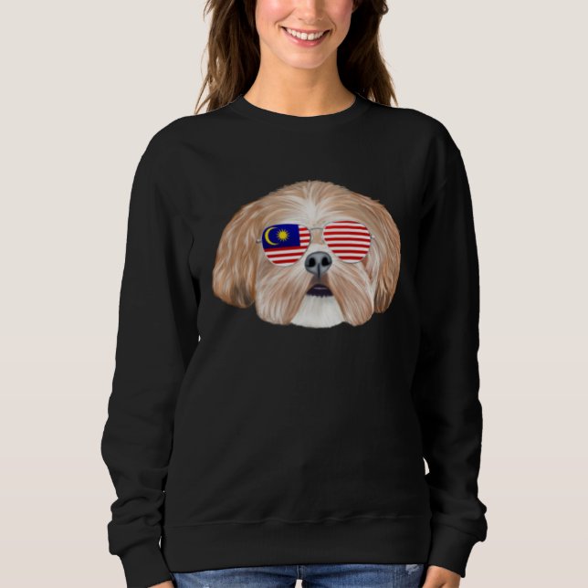 Malaysian Flag Shih Tzu Dog Malaysia Pocket Sweatshirt (Front)