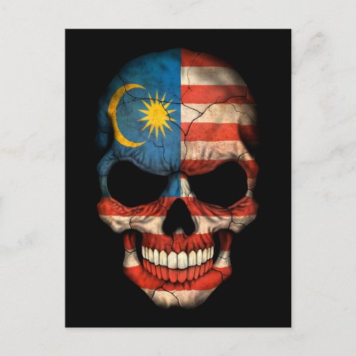 Malaysian Flag Skull on Black Postcard