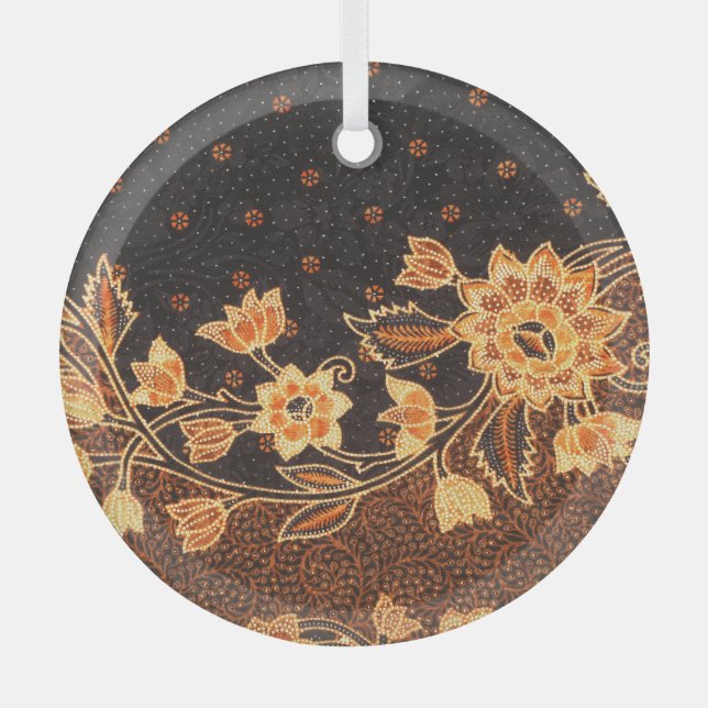 Malaysian Indonesian Batik Art Beauty Glass Ornament (Front)