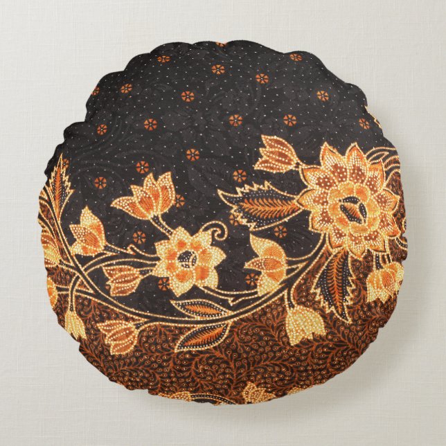 Malaysian Indonesian Batik Art Beauty Round Pillow (Front)