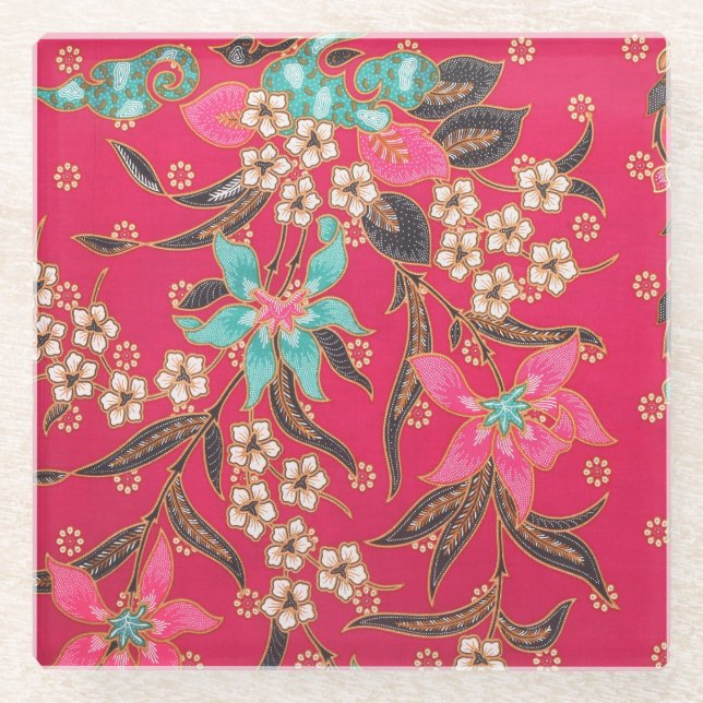 Malaysian Indonesian Batik Art Pattern Glass Coaster (Front)
