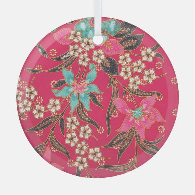 Malaysian Indonesian Batik Art Pattern Glass Ornament (Front)