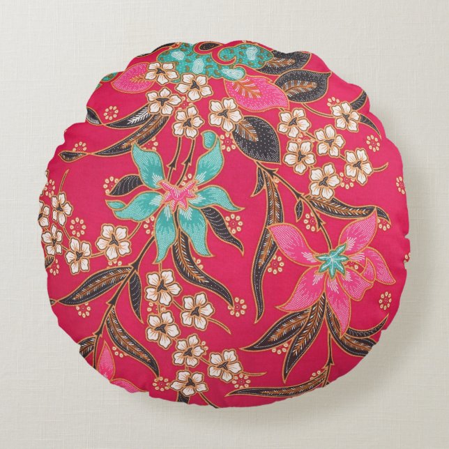 Malaysian Indonesian Batik Art Pattern Round Pillow (Front)