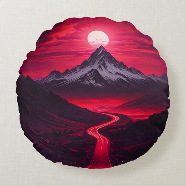 Malaysian Sunset Mountain Scene Round Pillow (Front)