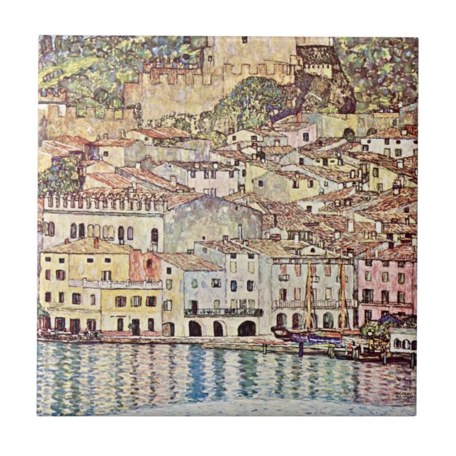 Malcesine at Lake Garda by Gustav Klimt Ceramic Tile (Front)