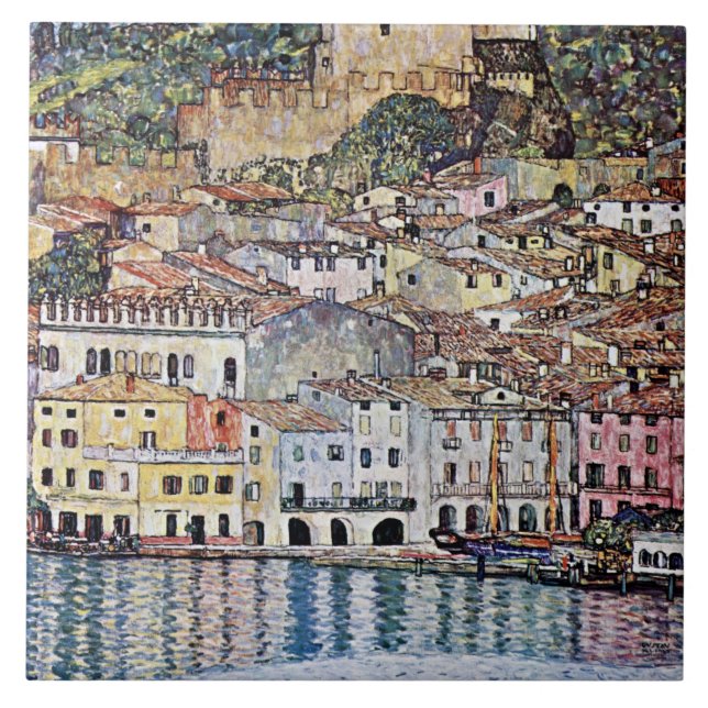 Malcesine at Lake Garda, Gustav Klimt Ceramic Tile (Front)