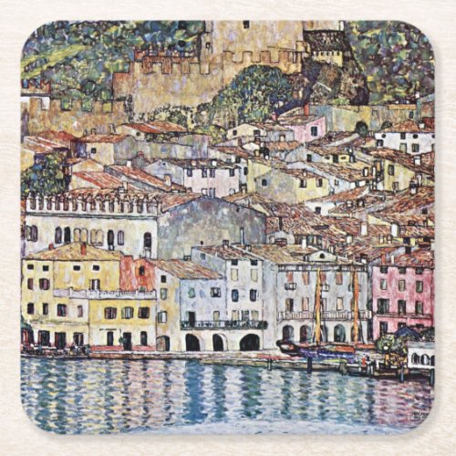 Malcesine at Lake Garda Gustav Klimt Square Paper Coaster