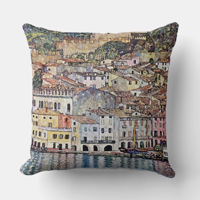 Malcesine at Lake Garda, Gustav Klimt Throw Pillow (Front)