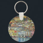 Malcesine on Lake Garda By Gustav Klimt Keychain<br><div class="desc">Malcesine on Lake Garda (1913) by Gustav Klimt is a vintage Victorian Era Art Nouveau fine art symbolism painting. A beautiful view of the Italian city of Malcesine with buildings and houses on the edge of the harbor. The homes and boats cast a reflection in the calm water. You can...</div>