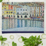 Malcesine on Lake Garda By Gustav Klimt Kitchen Towel<br><div class="desc">Malcesine on Lake Garda (1913) by Gustav Klimt is a vintage Victorian Era Art Nouveau fine art symbolism painting. A beautiful view of the Italian city of Malcesine with buildings and houses on the edge of the harbor. The homes and boats cast a reflection in the calm water. You can...</div>