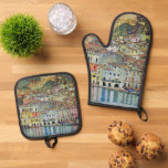 Malcesine on Lake Garda By Gustav Klimt Oven Mitt & Pot Holder Set<br><div class="desc">Malcesine on Lake Garda (1913) by Gustav Klimt is a vintage Victorian Era Art Nouveau fine art symbolism painting. A beautiful view of the Italian city of Malcesine with buildings and houses on the edge of the harbor. The homes and boats cast a reflection in the calm water. You can...</div>