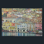 Malcesine on Lake Garda By Gustav Klimt Placemat<br><div class="desc">Malcesine on Lake Garda (1913) by Gustav Klimt is a vintage Victorian Era Art Nouveau fine art symbolism painting. A beautiful view of the Italian city of Malcesine with buildings and houses on the edge of the harbor. The homes and boats cast a reflection in the calm water. You can...</div>