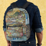 Malcesine on Lake Garda By Gustav Klimt Printed Backpack<br><div class="desc">Malcesine on Lake Garda (1913) by Gustav Klimt is a vintage Victorian Era Art Nouveau fine art symbolism painting. A beautiful view of the Italian city of Malcesine with buildings and houses on the edge of the harbor. The homes and boats cast a reflection in the calm water. You can...</div>