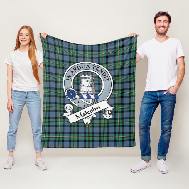Malcolm Ancient Clan Badge Tartan Plaid Fleece Blanket (In Situ)