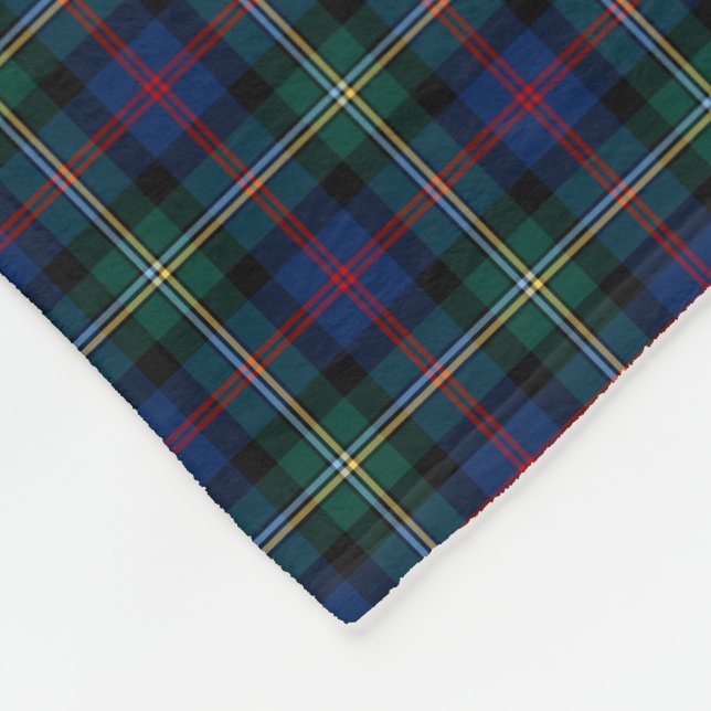 Malcolm Clan Dark Blue and Forest Green Tartan Fleece Blanket (Corner)
