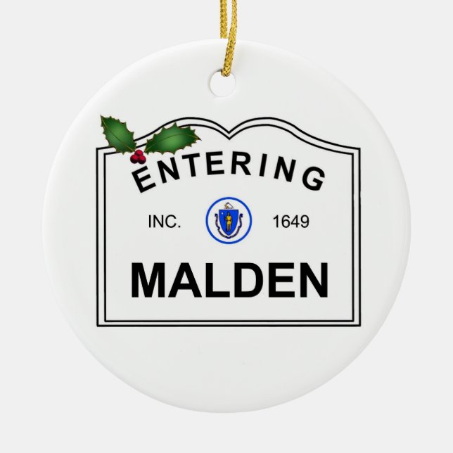 Malden MA Ceramic Ornament (Front)