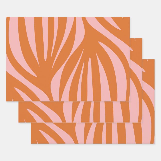 Maldives Abstract Minimalist Pattern Orange Pink Wrapping Paper Sheets (Set)
