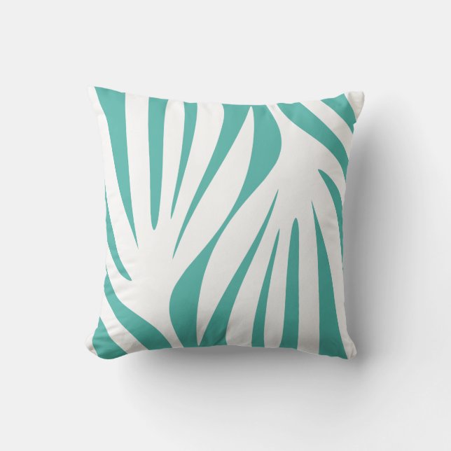 Maldives Abstract Minimalist Pattern Teal White Throw Pillow (Front)