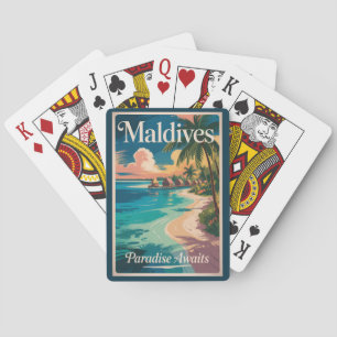 Maldives Beach Illustration Travel Art Vintage Poker Cards