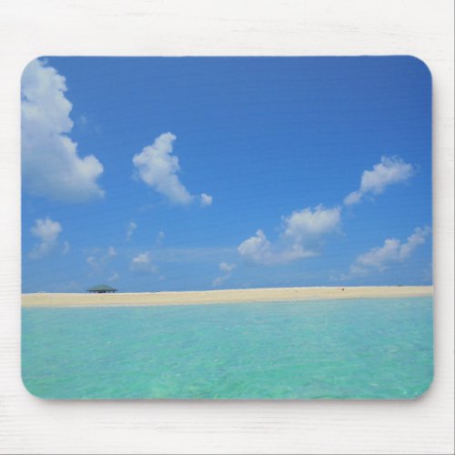 Maldives Blue Sea Sky White Clouds Sand Template Mouse Pad