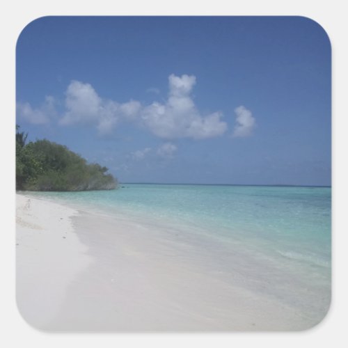 Maldives Blue Sky Sea Sand Clouds Blank Template Square Sticker