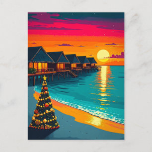 Maldives Christmas Tree Sunset Beach Travel Postcard