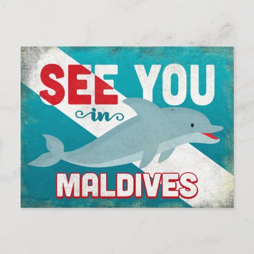 Maldives Dolphin _ Retro Vintage Travel Postcard