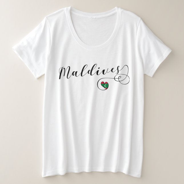 Maldives Flag Heart, Maldivian Plus Size T-Shirt (Design Front)