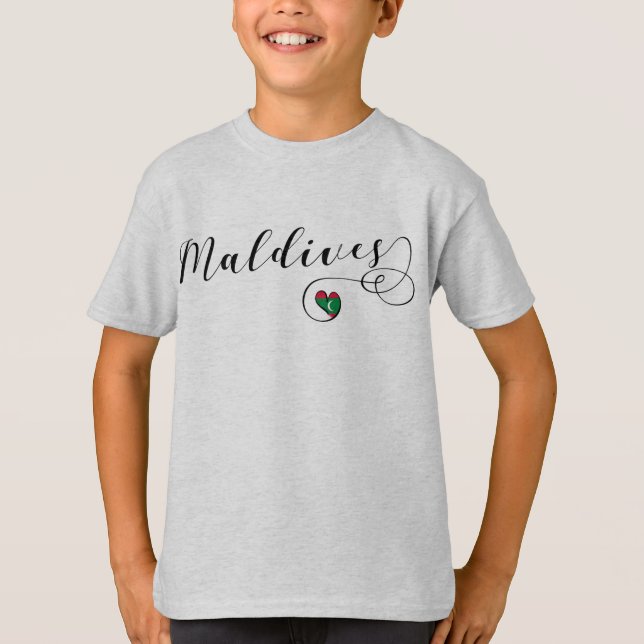 Maldives Flag Heart, Maldivian T-Shirt (Front)
