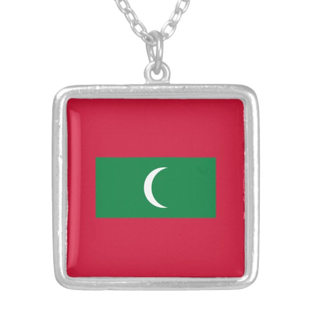 Maldives Flag Silver Plated Necklace (Front)