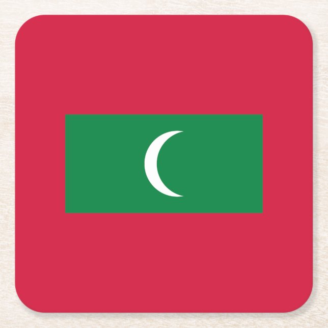 Maldives Flag Square Paper Coaster (Front)