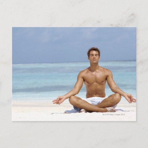Maldives Handsome young man meditating in a Postcard