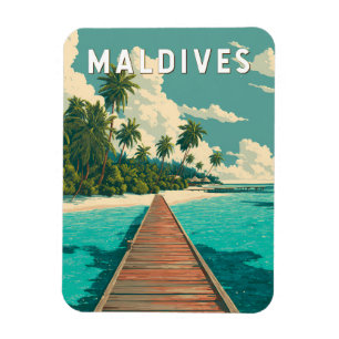 Maldives Illustration Travel Art Vintage Magnet