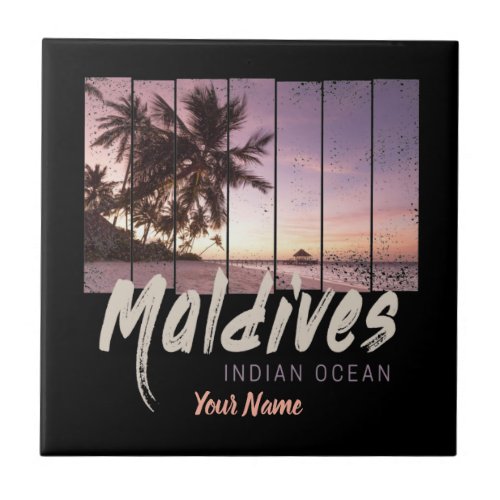 Maldives Indian Ocean vintage sunset souvenir Ceramic Tile