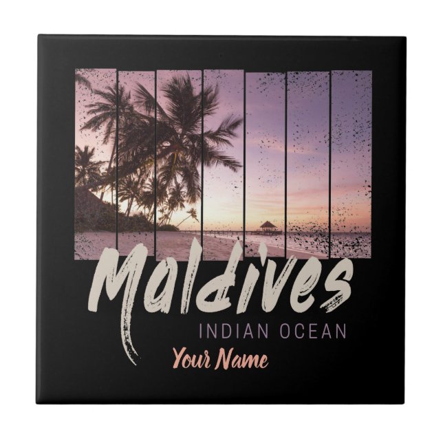 Maldives Indian Ocean vintage sunset souvenir Ceramic Tile (Front)